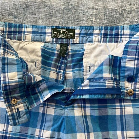 Womens Lauren Ralph Lauren Active Blue White Plaid Shorts Size 14 - Picture 3 of 5